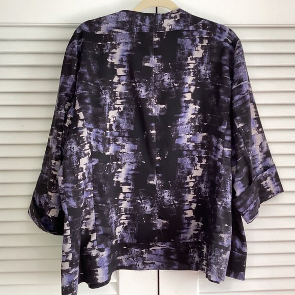 Sejour Womens Open Front Kimono Jacket Size 18W Black & Purple Abstract Print - Picture 14 of 16